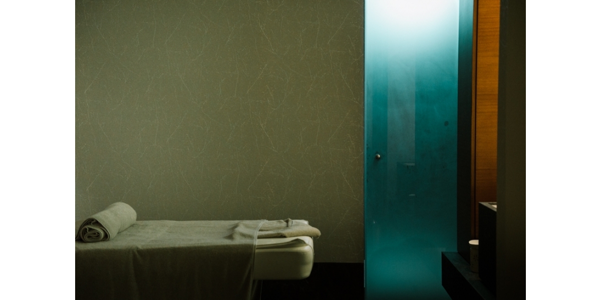 Shower Door located in Double Treatment Room made of Acid Glass